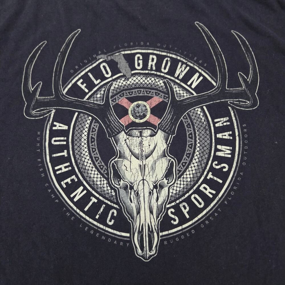 Flo Grown Graphic T Shirt Mens Size XL Black Florida Flag Deer Skull Sportsman